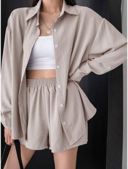 Drop Shoulder Shirt With Wide Leg Shorts