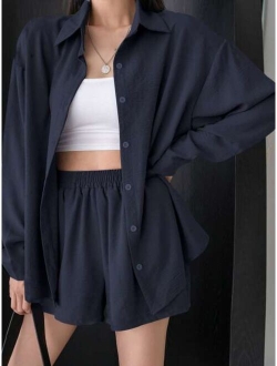 Drop Shoulder Shirt With Wide Leg Shorts