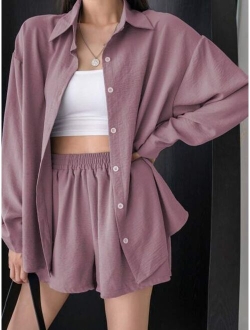 Drop Shoulder Shirt With Wide Leg Shorts