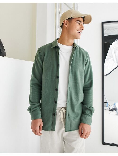 River Island long sleeve fleece overshirt in khaki