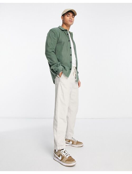 River Island long sleeve fleece overshirt in khaki