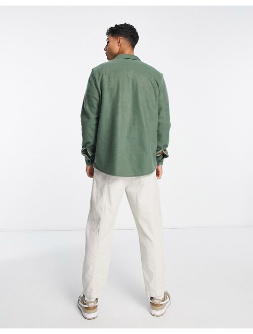 River Island long sleeve fleece overshirt in khaki