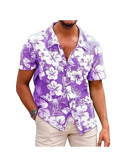 Angbater Men's Novelty Hawaiian Floral Shirt Summer Casual Button Down Tropical Holiday Beach Shirts