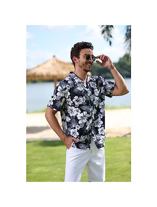 Angbater Men's Novelty Hawaiian Floral Shirt Summer Casual Button Down Tropical Holiday Beach Shirts
