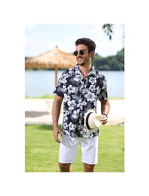 Angbater Men's Novelty Hawaiian Floral Shirt Summer Casual Button Down Tropical Holiday Beach Shirts