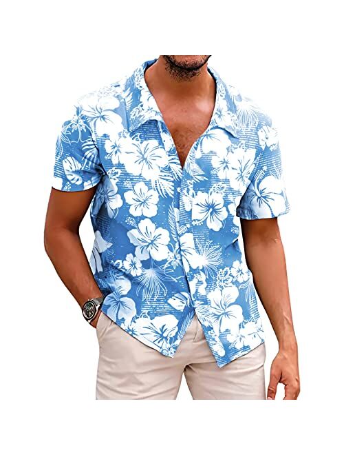 Angbater Men's Novelty Hawaiian Floral Shirt Summer Casual Button Down Tropical Holiday Beach Shirts