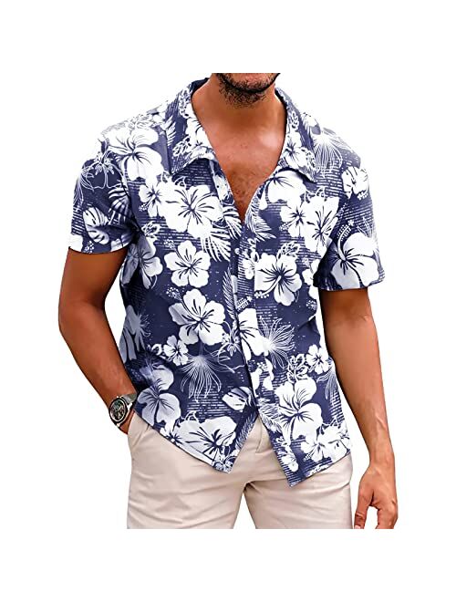 Angbater Men's Novelty Hawaiian Floral Shirt Summer Casual Button Down Tropical Holiday Beach Shirts