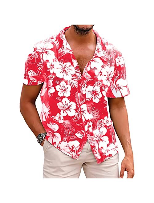 Angbater Men's Novelty Hawaiian Floral Shirt Summer Casual Button Down Tropical Holiday Beach Shirts