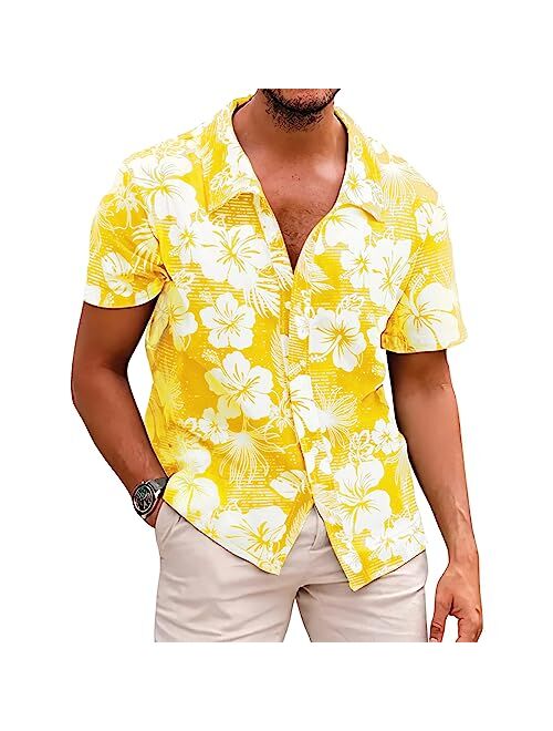 Angbater Men's Novelty Hawaiian Floral Shirt Summer Casual Button Down Tropical Holiday Beach Shirts