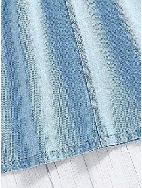 SOLY HUX Girl's Button Front Denim A Line Midi Skirt High Elastic Waist Swing Skirts with Pockets