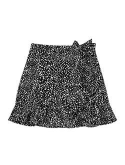 Girl's Boho Print High Waist Ruffle Hem Wrap Side Mini Skirt