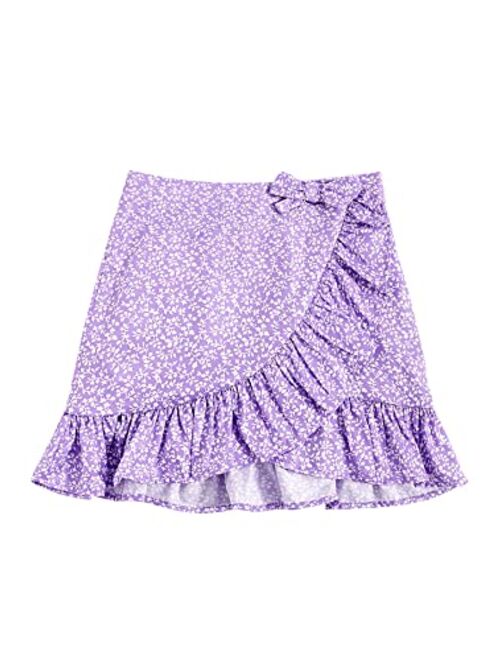 SOLY HUX Girl's Boho Print High Waist Ruffle Hem Wrap Side Mini Skirt