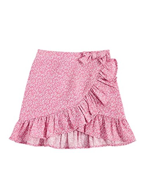 SOLY HUX Girl's Boho Print High Waist Ruffle Hem Wrap Side Mini Skirt