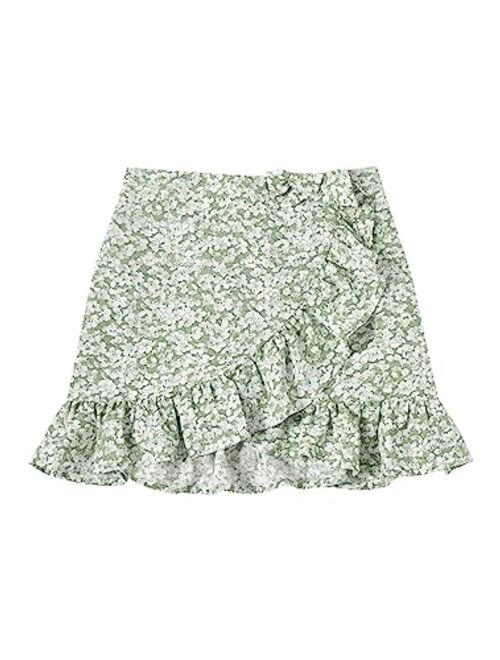 SOLY HUX Girl's Boho Print High Waist Ruffle Hem Wrap Side Mini Skirt