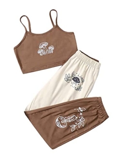 Girl's 2 Piece Outfits Butterfly Cami Crop Tops and Sweatpants Set