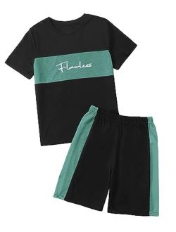Boy's Letter Graphic Colorblock Tee and Track Shorts 2 Piece Outfit