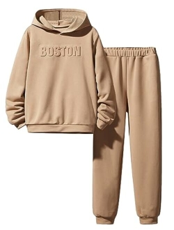 Boy's 2 Piece Outfit Color Block Drop Shoulder Hoodie Pullover Sweatshirt and Jogger Sweatpants