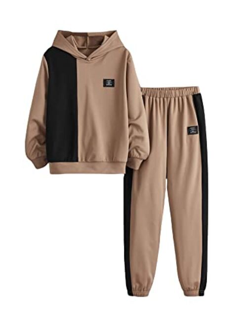 SOLY HUX Boy's 2 Piece Outfit Color Block Drop Shoulder Hoodie Pullover Sweatshirt and Jogger Sweatpants