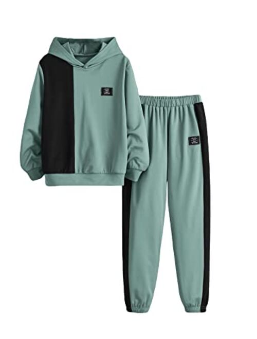 SOLY HUX Boy's 2 Piece Outfit Color Block Drop Shoulder Hoodie Pullover Sweatshirt and Jogger Sweatpants