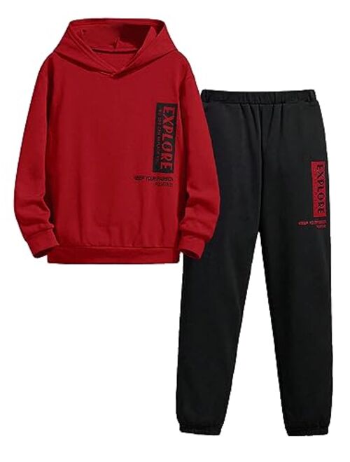 SOLY HUX Boy's 2 Piece Outfit Color Block Drop Shoulder Hoodie Pullover Sweatshirt and Jogger Sweatpants