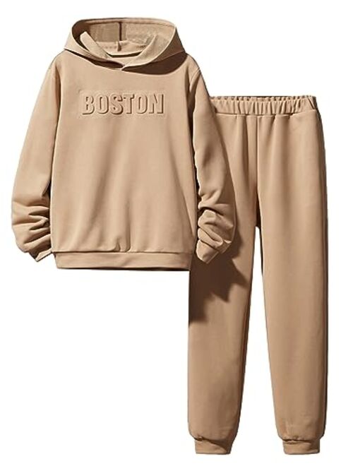 SOLY HUX Boy's 2 Piece Outfit Color Block Drop Shoulder Hoodie Pullover Sweatshirt and Jogger Sweatpants