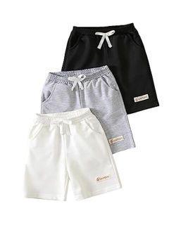 Toddler Boy's 3 Piece Bow Front Track Shorts High Elastic Waist Summer Casual Shorts with Pockets