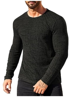 Men's Muscle Long Sleeve T-Shirt Crew Neck Workout Bodybuilding Casual Tee Shirt