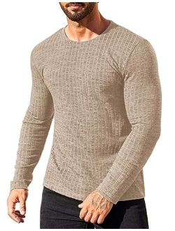 Men's Muscle Long Sleeve T-Shirt Crew Neck Workout Bodybuilding Casual Tee Shirt