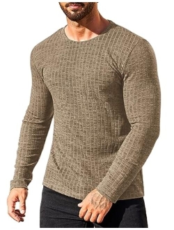 Men's Muscle Long Sleeve T-Shirt Crew Neck Workout Bodybuilding Casual Tee Shirt