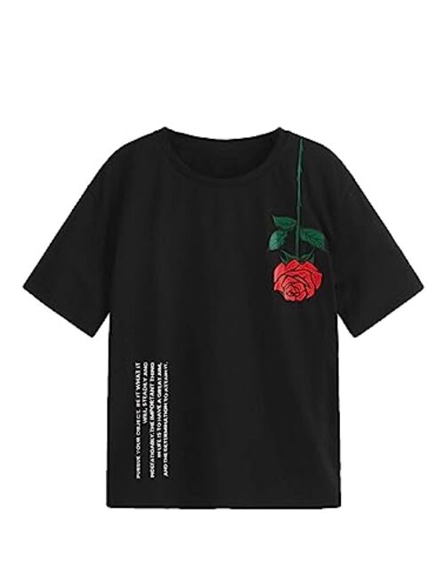 SOLY HUX Boy's Graphic T Shirts Letter Floral Print Tees Short Sleeve Crew Neck T-Shirt Summer Tops