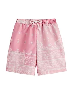 Boy's Summer Boho Paisley Print Drawstring High Waisted Shorts