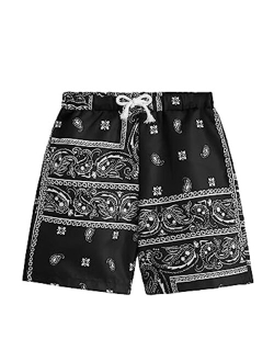 Boy's Summer Boho Paisley Print Drawstring High Waisted Shorts