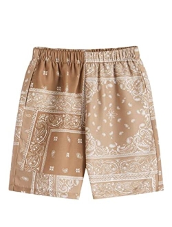 Boy's Summer Boho Paisley Print Drawstring High Waisted Shorts