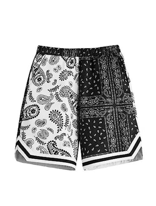 SOLY HUX Boy's Summer Boho Paisley Print Drawstring High Waisted Shorts