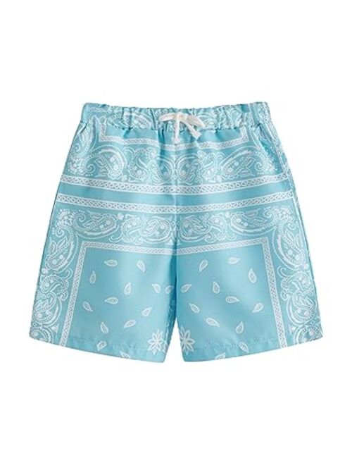 SOLY HUX Boy's Summer Boho Paisley Print Drawstring High Waisted Shorts