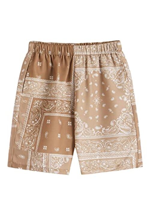 SOLY HUX Boy's Summer Boho Paisley Print Drawstring High Waisted Shorts