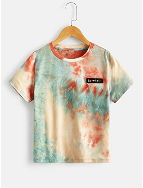 SOLY HUX Boy's Tie Dye Letter Print Summer Tees Short Sleeve Crew Neck T Shirt Top