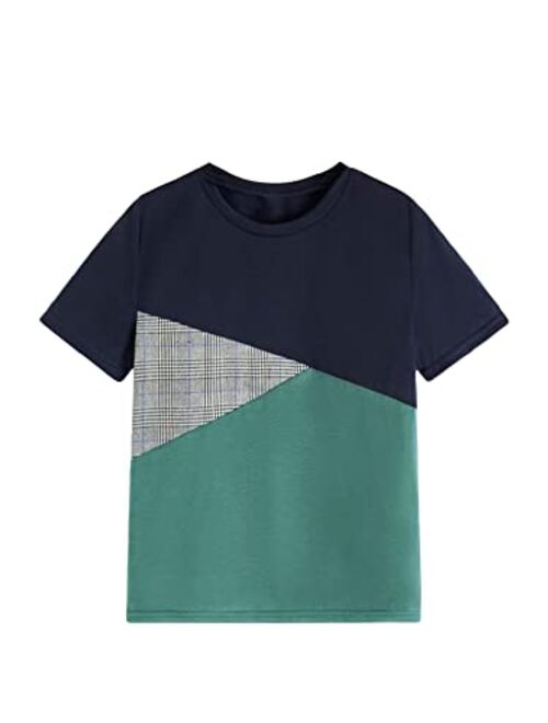 SOLY HUX Boy's Color Block Plaid Short Sleeve T Shirts Round Neck Casual Tee Tops