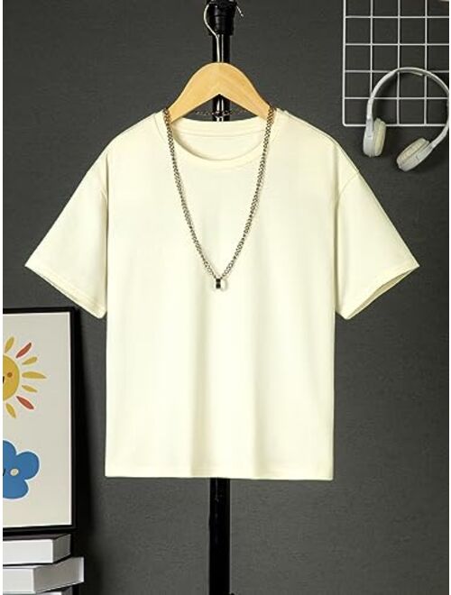 SOLY HUX Boy's Letter Print Graphic Tees Drop Shoulder Short Sleeve Round Neck T Shirt Tops