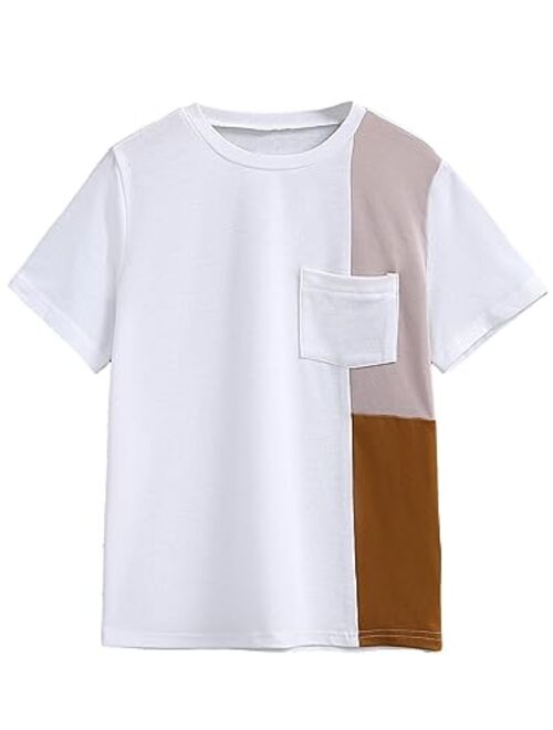 SOLY HUX Boy's Color Block Short Sleeve T Shirt Round Neck Pocket Front Tee Tops