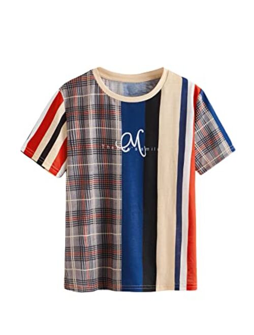 SOLY HUX Boy's Plaid Striped Print Summer T Shirt Crew Neck Short Sleeve Tee Tops