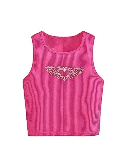 Girl's Y2k Tank Top Sleeveless Heart Rhinestone Summer Crop Tops