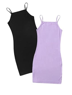 Girls Summer Cami Dress Sleeveless Spaghetti Strap Rib-Knit Bodycon Slim Fit 2 Piece Dresses