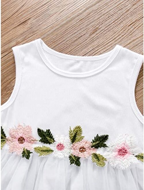 SOLY HUX Toddler Girl's Appliques Mesh Sleeveless A Line Flared Short Dress