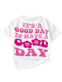 Girl's Letter Graphic T Shirts Short Sleeve Cute Shirts Oversized Loose Tee Summer Tops