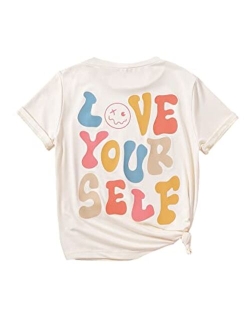 Girl's Letter Graphic T Shirts Short Sleeve Cute Shirts Oversized Loose Tee Summer Tops