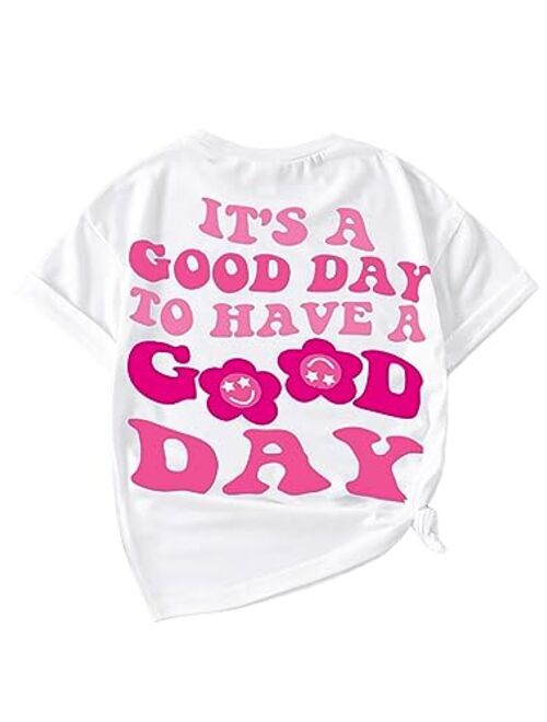 SOLY HUX Girl's Letter Graphic T Shirts Short Sleeve Cute Shirts Oversized Loose Tee Summer Tops