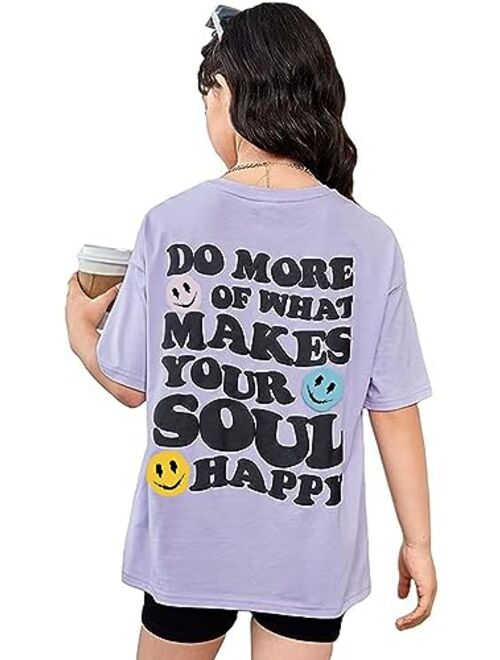 SOLY HUX Girl's Letter Graphic T Shirts Short Sleeve Cute Shirts Oversized Loose Tee Summer Tops