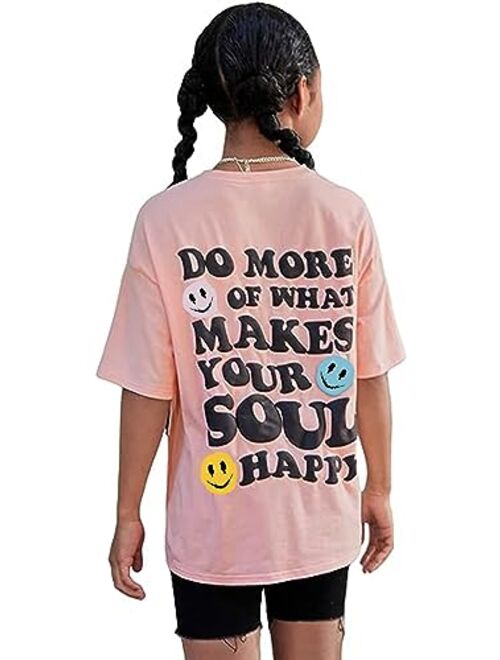 SOLY HUX Girl's Letter Graphic T Shirts Short Sleeve Cute Shirts Oversized Loose Tee Summer Tops