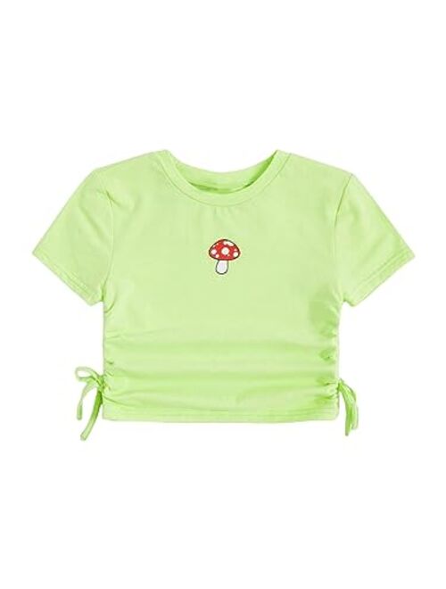 SOLY HUX Girl's Crop Top Graphic Tee Summer Drawstring Side Tie Knot Hem Round Neck Short Sleeve T-Shirts